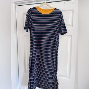 Striped Midi Dress with Yellow Accents